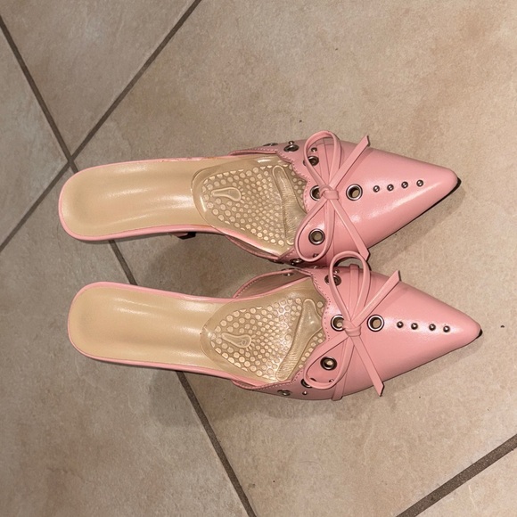 Women’s Pink Pointed-Toe Lace-Up Mule Heels kitten heel - Picture 5 of 6